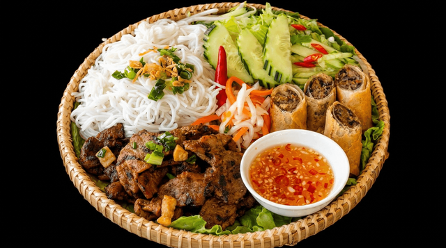 Grilled Pork & Egg Rolls with Vermicelli.