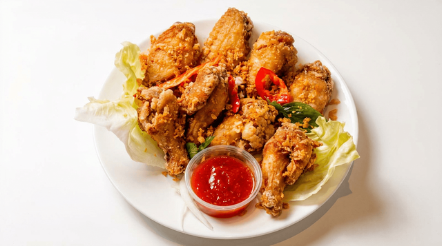 Fried Chicken Wings with Garlic Butter Sauce.