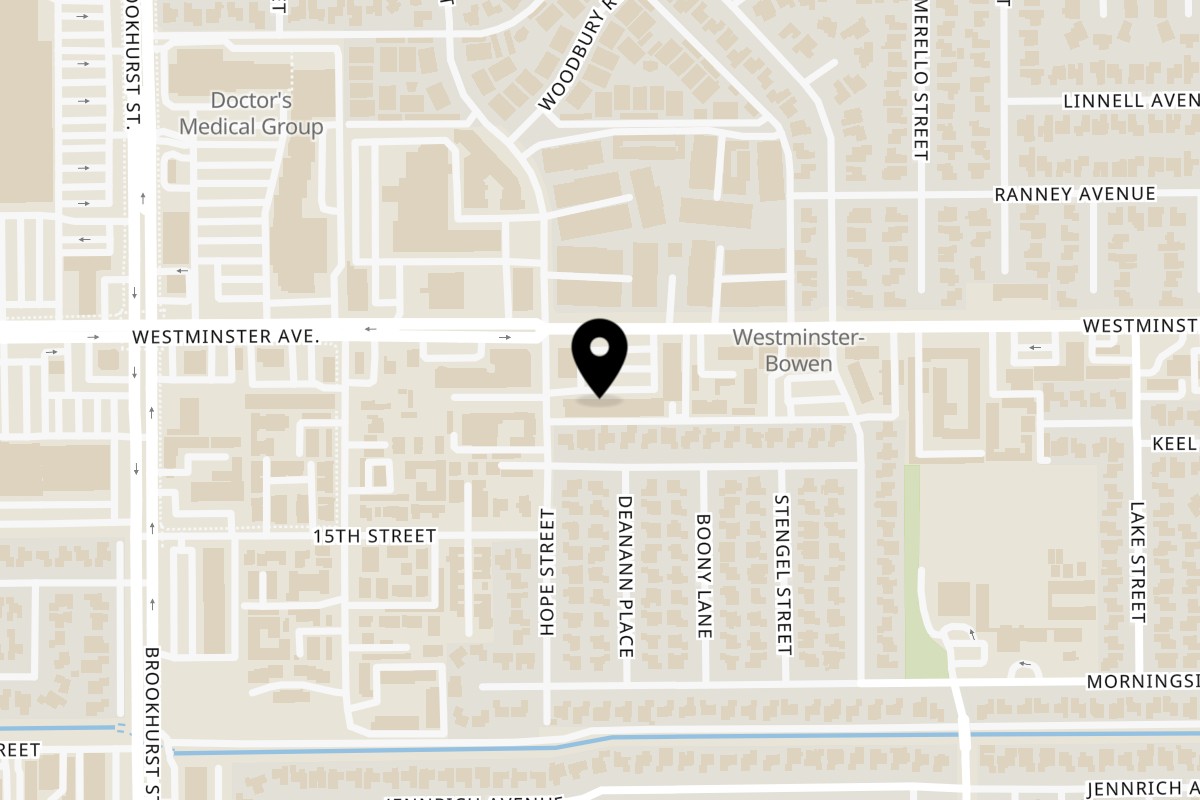 Map showing the location of Huong Viet Restaurant on 10254 Westminster Ave in Garden Grove